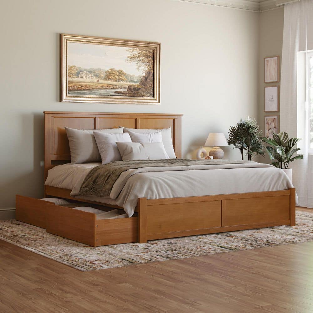 AFI Madison Light Toffee Natural Bronze Solid Wood Frame King Platform Bed with Footboard and Storage Drawers AR865211T - The Home Depot