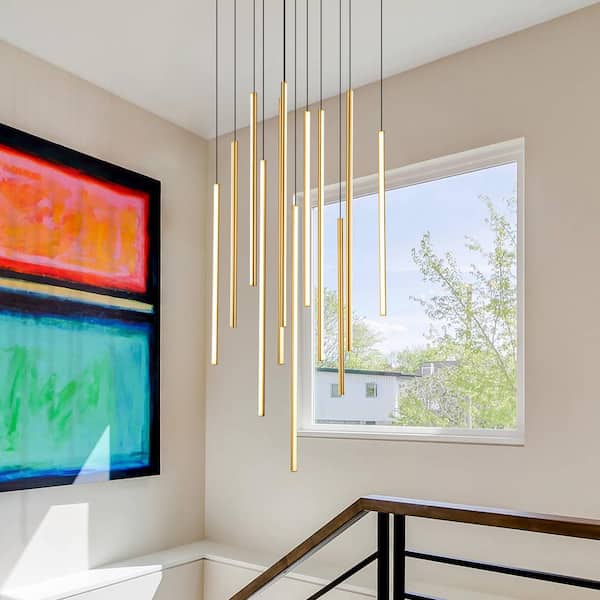 Neculina 12-Light 116-Watt Integrated LED Minimalistic Gold Kitchen Island Pendant Adjustable Chandelier