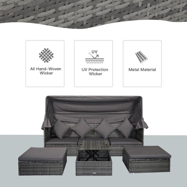 Outsunny Grey 4-Pieces Metal Plastic Rattan Outdoor Couch 