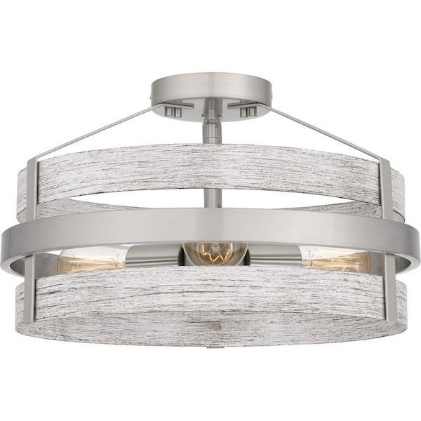 Quoizel Gadsen 16.25 in. 3-Light Brushed Nickel Semi-Flush Mount
