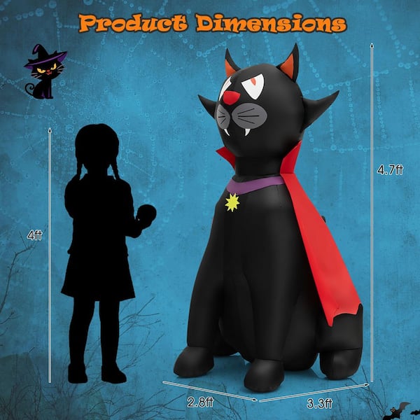 Costway 4.7 ft. Halloween Inflatable Vampire Black Cat with Red 