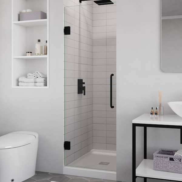 ANZZI Nita Series 24 in. x 72 in. H Hinged Frameless Shower Door in Matte Black with Tsunami Guard Tempered Glass and Handle