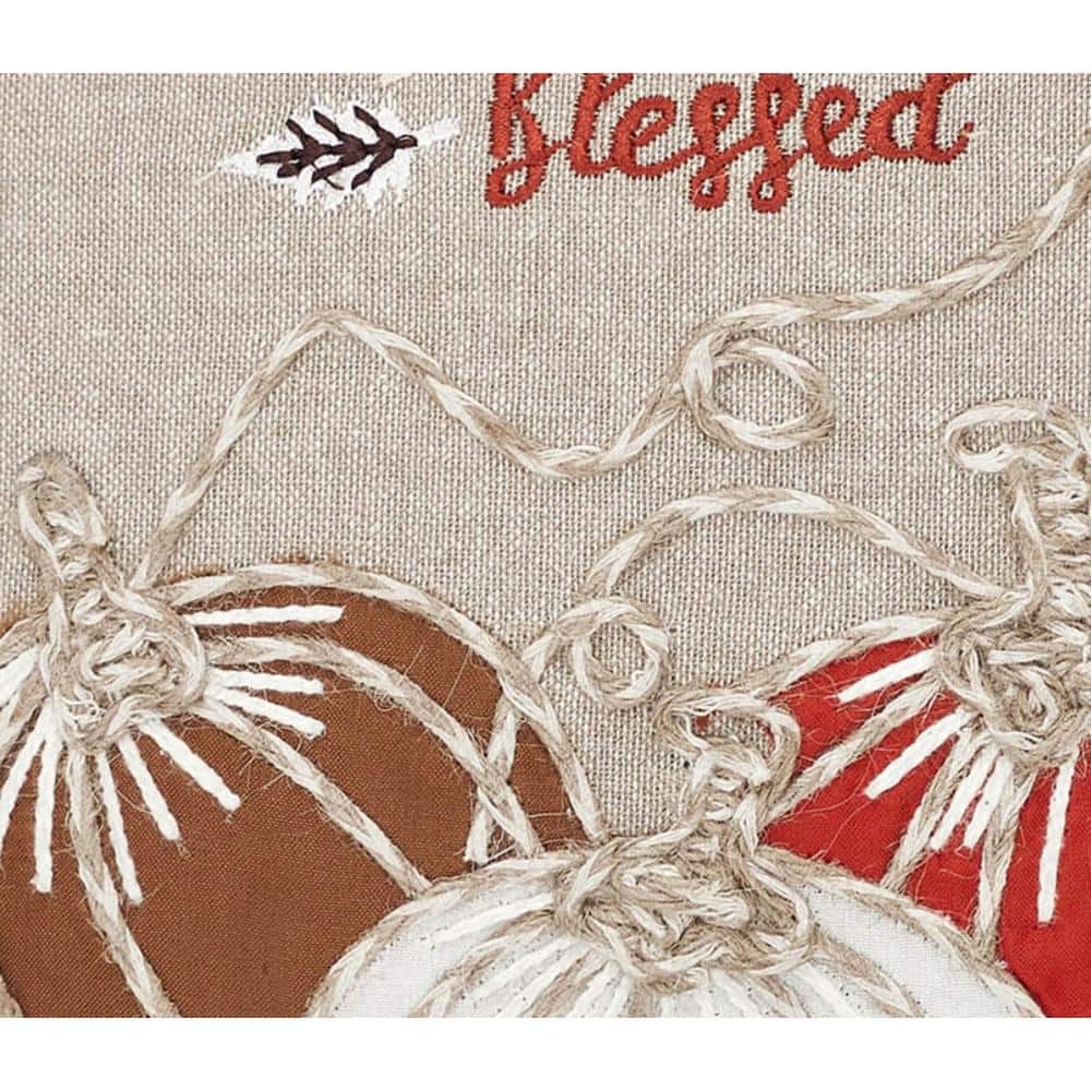 Grateful Thankful Blessed Embroidered Cotton Blend Thanksgiving Pillow