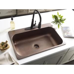 Angelico 33 in. 3-Hole Drop-In Single Bowl 17 Gauge Antique Copper Kitchen Sink