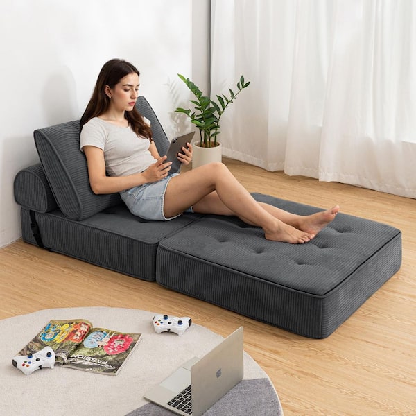 31.5 in. Folding Gray Corduroy Twin Size Folding Sofa Bed