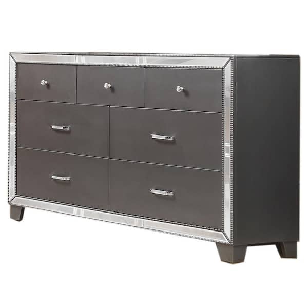 Best Master Furniture Barbara 7-Drawer Sedona Silver Dresser 38.5 in. H x 18.5 in. W x 64 in. D