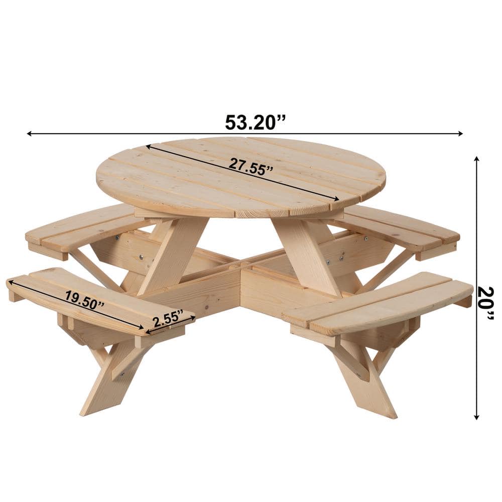 Natural Wood Round Kids Picnic Table with Benches