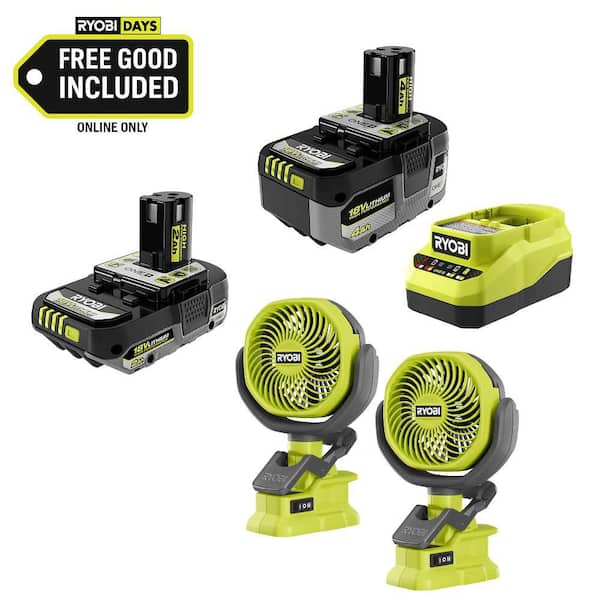 ONE+ 18V HIGH PERFORMANCE Kit w/ 4.0 Ah Battery, 2.0 Ah Battery, Charger, & FREE ONE+ Cordless Clamp Fan (2-Pack)