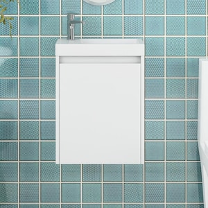16 in. W x 8.7 in. D x 21.3 in. H Wall-Mounted Bath Vanity in White with White Ceramic Top
