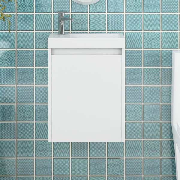 Staykiwi 16 in. W x 8.7 in. D x 21.3 in. H Wall-Mounted Bath Vanity in White with White Ceramic Top