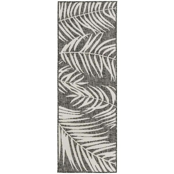 Unique Loom Outdoor Botanical Palm Charcoal 2 ft. x 6 ft. 1 in. Area Rug