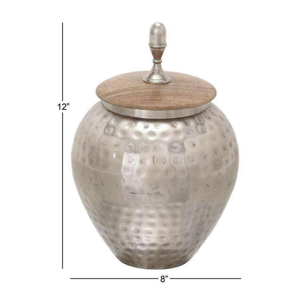 Tarnished Silver and Wood Abstract Decorative Jar 8" x 12"