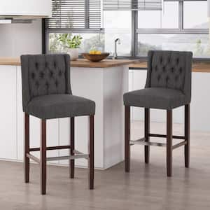 Bayliss 44.25 in. Charcoal High Back Wood Bar Height Foot Rest Bar Stool with Fabric Seat (Set of 2)