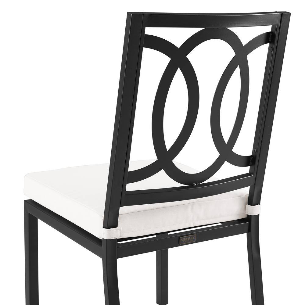 Black Steel Armless Dining Chairs with Cream Cushions, Set of 2
