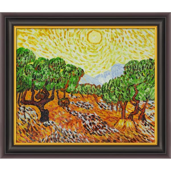 LA PASTICHE Olive Trees with Yellow Sun and Sky Vincent Van Gogh Opulent Framed Abstract Oil Painting Art Print 26 in. W. x 30 in.