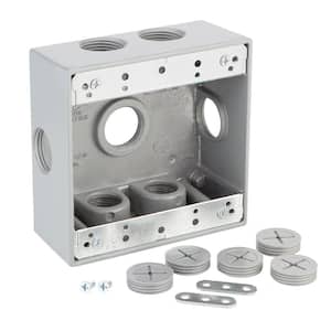 2-Gang Metallic Weatherproof Box with (7) 3/4 in. Holes and Side Lugs, Gray