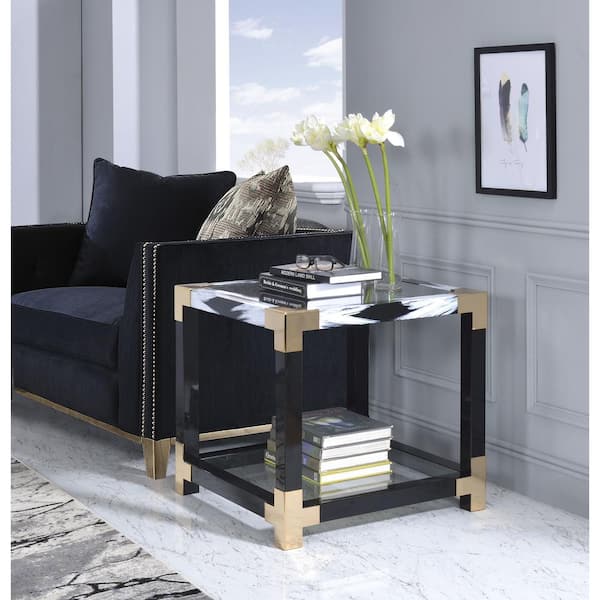 Wick Design Vintage Bronze Square Side Table With Storage - Wick Design