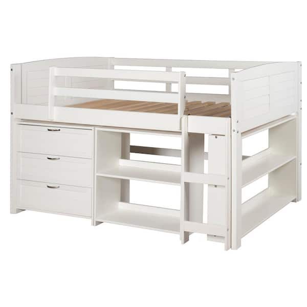 Donco Kids White Twin Louver Low Loft Bed with 3-Drawer Chest and