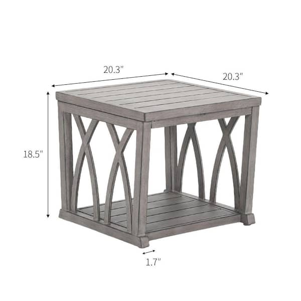 Gray 20 in. Rectangular Aluminum Outdoor Side Table, All-weather 2
