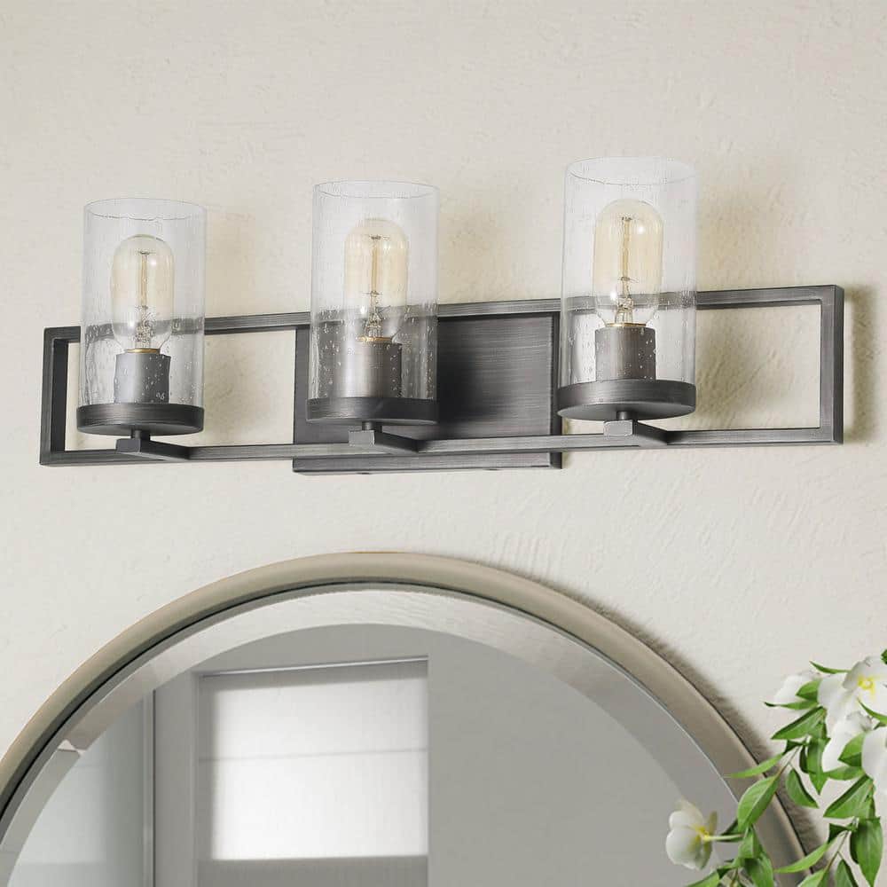 Uolfin Antique Gray Bathroom Vanity Light Geomes 3Light Rectangle Brushed Black Wall Sconce
