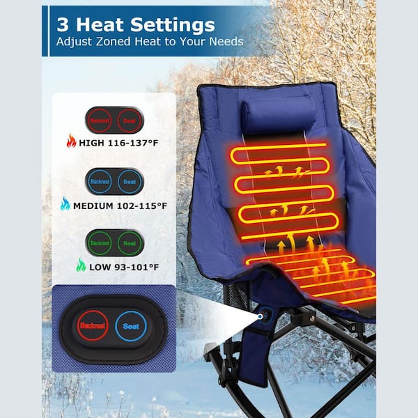 Heated Camping Chair-Oversized Rocking Chair with 3 Heat Levels, Portable Folding Seat for Outdoor (Battery Included)