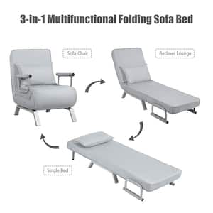 Light Gray Folding Convertible Sleeper Armchair with Pillow