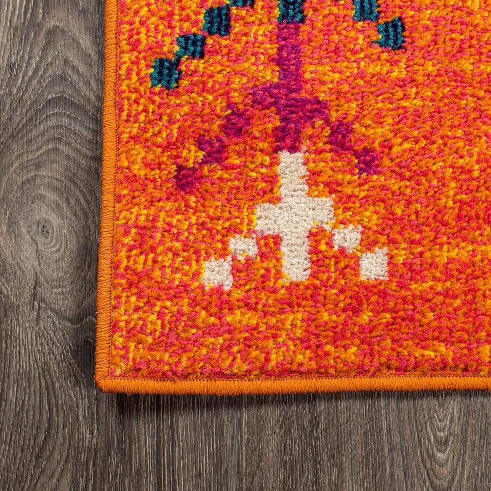 Orange Multicolor Geometric Synthetic Runner Rug