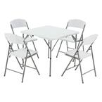 5-Piece White Picnic Folding Table Set with 4 Folding Chairs, Card Table Set