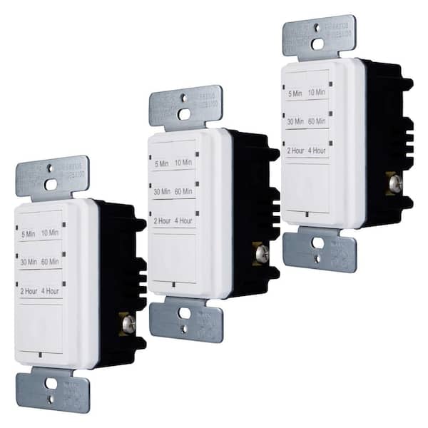 Defiant 15 Amp 4-Hour In-Wall Push Button Countdown Timer Switch with Screw Terminals in White (3-Pack)