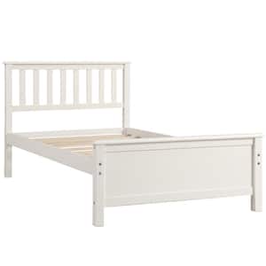 White Twin Size Platform Bed Frame, Wooden Platform Bed with Headboard, Twin Platform Bed with Wood Slat Support