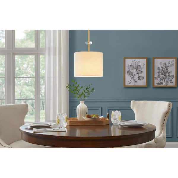 Dawson 1-Light Aged Brass Pendant with White Fabric Shade
