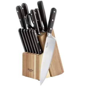 14-Piece Stainless Steel Cutlery Set in Black with Acacia Wood Storage Block