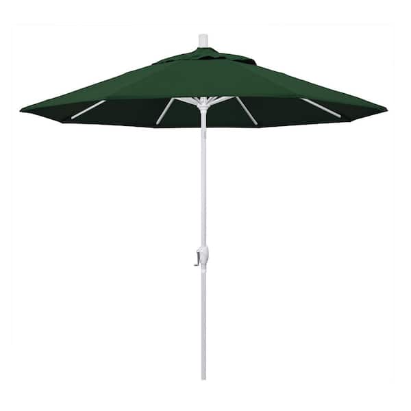 California Umbrella 9 ft. Matted White Aluminum Market Patio Umbrella Push Tilt in Hunter Green Pacifica