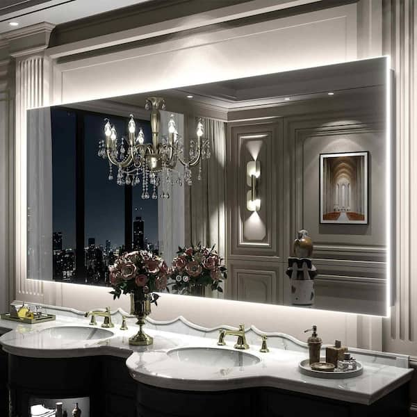 72 in. W x 32 in. H Rectangular Frameless Super Bright Backlited LED Anti-Fog Tempered Glass Wall Bathroom Vanity Mirror