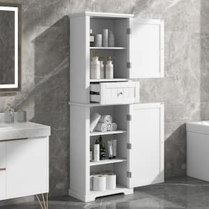 22 in. W x 11 in. D x 67.3 in. H White Linen Cabinet Bathroom Storage Cabinet Freestanding Storage Adjustable Shelf