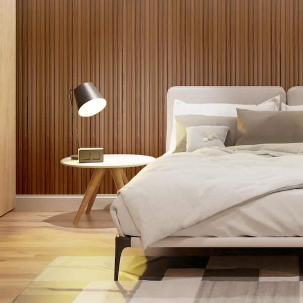 Teak WPC Slat Wall Panels for Interior Wall Decor, TV Background, Soundproof 3D Wall Paneling, 8-Pack 96 x 6 in.