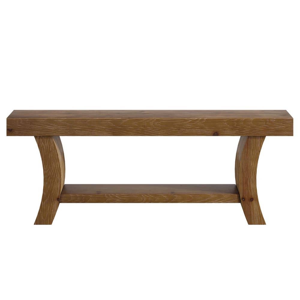 Turrella 63 in. Brown Rectangle 2-Tier Solid Wood Console Table Sofa Table Low TV Console for Living Room, Entryway