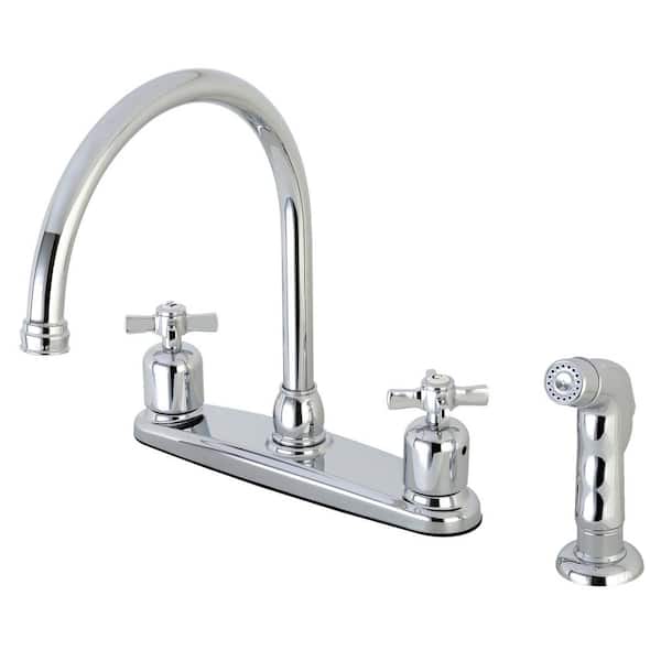 Kingston Brass Modern Cross 2-Handle High Arc Standard Kitchen Faucet with Side Sprayer in Chrome