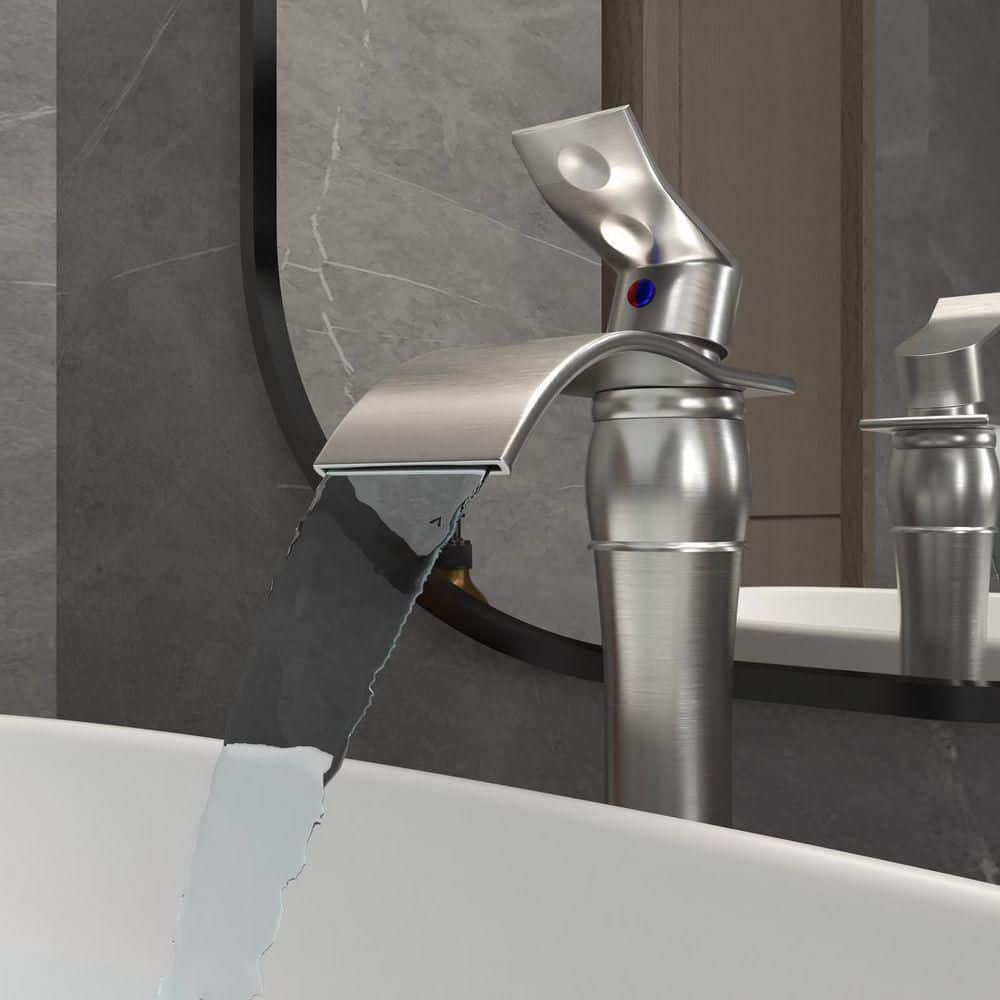 Brushed Nickel Waterfall Vessel Bathroom Faucet with Pop-Up Drain