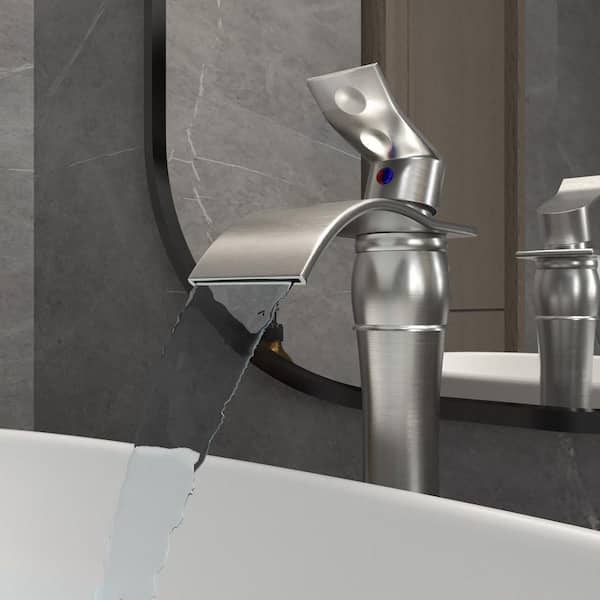 BWE Waterfall Single Hole Single-Handle Vessel Bathroom Faucet With Pop-up  Drain Assembly in Brushed Nickel A-96090-Nickel - The Home Depot