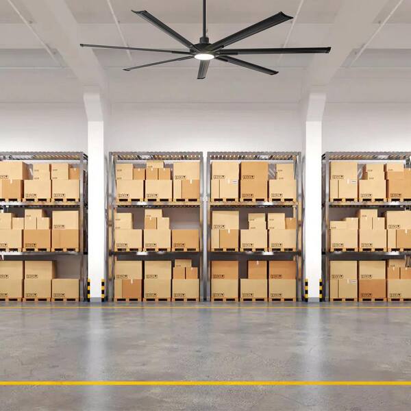 100 in. Indoor/Outdoor Integrated LED Industrial Matte Black Downrod Mount Ceiling Fan with Light and Remote Control