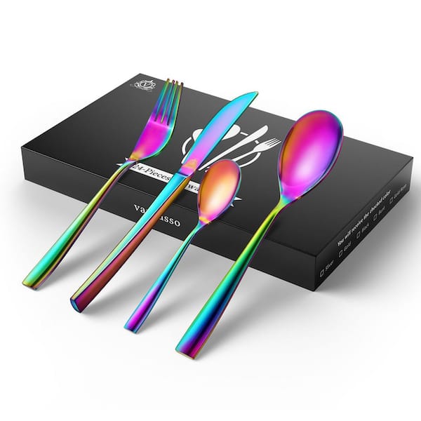 vancasso 24-Piece Rainbow Colors Stainless Steel Flatware Set Silverware Set Serving Set Service for 6