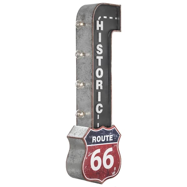 Vintage LED Marquee Wall Decor-Retro Wall Sign w/LED-Bar Decor, Man Cave, Garage (Historic Route 66) 9" L x 30" H