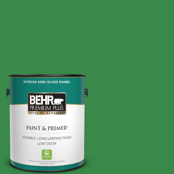 BEHR PREMIUM PLUS 1 gal. #P400-7 Paradise of Greenery Semi-Gloss Enamel Low Odor Interior Paint & Primer