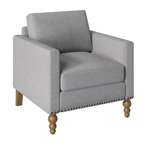 URTR Light Gray Classic Linen Armchair Accent Chair with Bronze