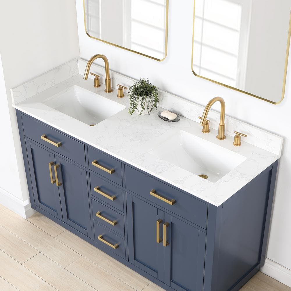 Gavino 60" Royal Blue Wood Vanity with Composite Stone Top and Mirror