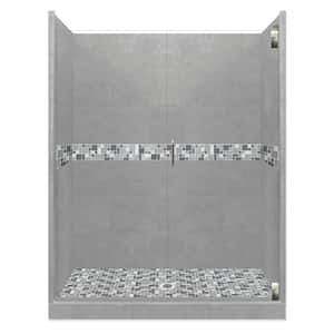 Newport Grand Hinged 32 in. x 36 in. x 80 in. Center Drain Alcove Shower Kit in Wet Cement and Satin Nickel Hardware