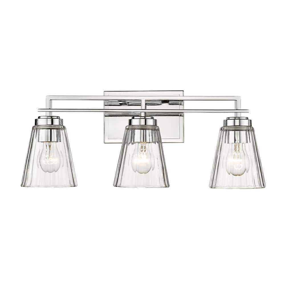 Lyna 22 in. 3 Light Chrome Vanity Light with Clear Glass Shade with No ...