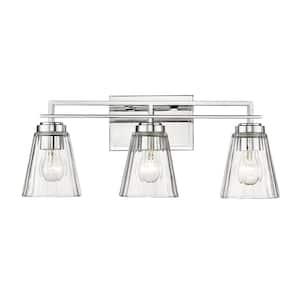 Lyna 22 in. 3 Light Chrome Vanity Light with Clear Glass Shade with No Bulbs Included