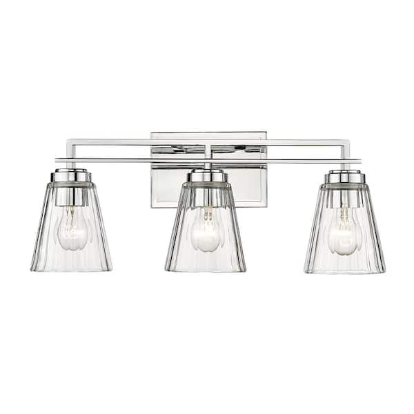 Unbranded Lyna 22 in. 3 Light Chrome Vanity Light with Clear Glass Shade with No Bulbs Included